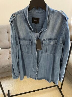NWT Rails Blue Washed Denim Utility Shirt Jacket with Embroidered Design L